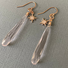 Load image into Gallery viewer, Morganite Pink Quartz and CZ Star Dangle Earrings, Rose Gold, OOAK
