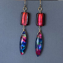 Load image into Gallery viewer, Marquise Ammolite and Murano Glass Earrings OOAK
