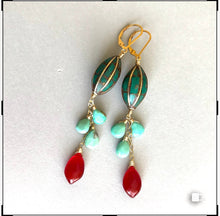 Load image into Gallery viewer, Natural Turquoise Artisan Dangles, Marquise Carnelian, OOAK