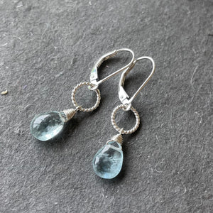 Aquamarine Hooplette earrings, OOAK