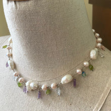 Load image into Gallery viewer, Vintage Estate Baroque Pearl Necklace, Amethyst, Peridot Carved Leaves
