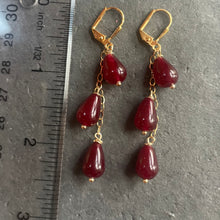 Load image into Gallery viewer, Garnet Red Jade Cascade Dangle Trio Earrings