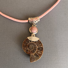 Load image into Gallery viewer, Ammonite Fossil and Pink Agate Earrings OOAK