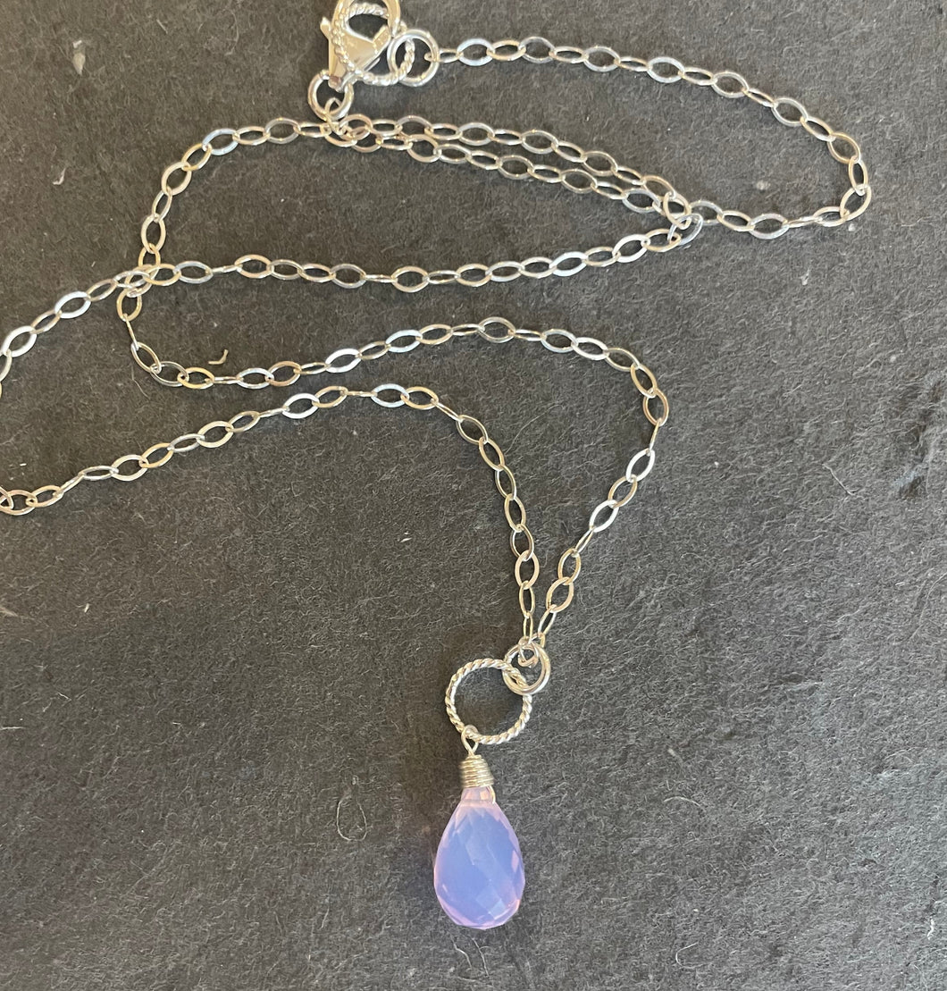 Lavender Scorolite Hoop Teardrop Necklace, 3 metal options