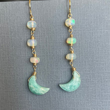 Load image into Gallery viewer, Amazonite Moon and Opal Earrings, OOAK