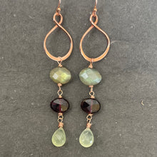 Load image into Gallery viewer, Rose Gold Infinity Hoops, Labradorite, Garnet and Prehnite Gemstones, OOAK
