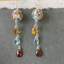 Load image into Gallery viewer, Sterling Version Klimt-ish Murano Glass and Gemstone Dangle Earrings