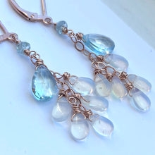 Load image into Gallery viewer, Natural Blue Topaz and Welo Opal Earrings, 14k rose gold filled leverback