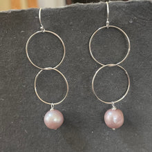 Load image into Gallery viewer, Mauve-y Pink Edison Pearl Double Hoop Earrings, Sterling Silver, OOAK
