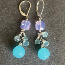Load image into Gallery viewer, Aqua and Lavender Quartz Onion Cut Cascade Earrings