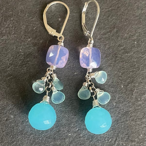 Aqua and Lavender Quartz Onion Cut Cascade Earrings