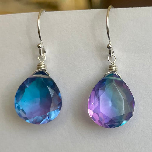 Sparkling Violet to Paraiba PASTEL Doublet Dangles, metal and earwire options available, Vibrant