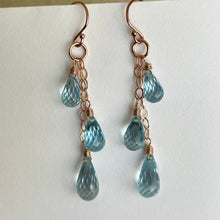 Load image into Gallery viewer, Natural Blue Topaz Trio Earrings, 14k Rose Gold Filled, OOAK