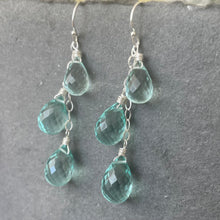 Load image into Gallery viewer, Seafoam TRIO Teardrop Quartz Dangles, Earwire and metal choices