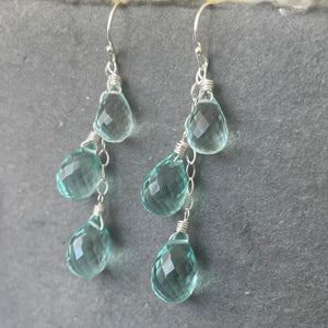 Seafoam TRIO Teardrop Quartz Dangles, Earwire and metal choices