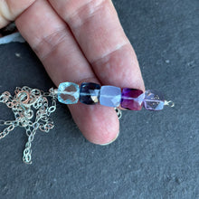 Load image into Gallery viewer, Cushion Cut Bar Necklace, blues, purples