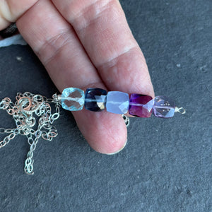 Cushion Cut Bar Necklace, blues, purples
