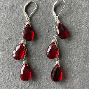 Garnet Red Trio Cascade Earrings