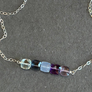Cushion Cut Bar Necklace, blues, purples