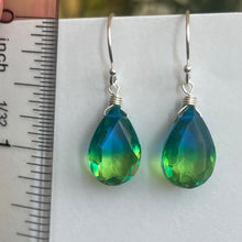 Load image into Gallery viewer, Sparkling Paraiba to Emerald PEAR cut Doublet Dangles, metal and earwire options available, Vibrant