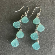 Load image into Gallery viewer, Aqua Chalcedony Shell Dangle Earrings