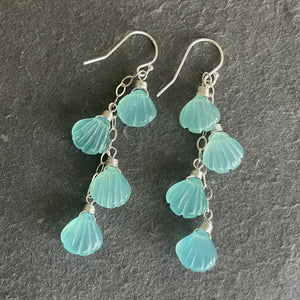 Aqua Chalcedony Shell Dangle Earrings