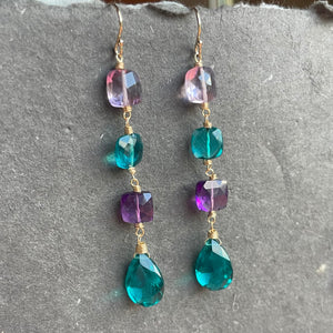 Sparkling Jewel Tones Cushion Cut Earrings