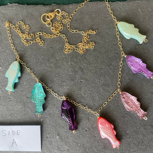 Reversible Czech Glass Fish Necklace, 31”