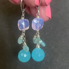 Load image into Gallery viewer, Aqua and Lavender Quartz Onion Cut Cascade Earrings