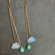 Load image into Gallery viewer, Spring Clouds Rainbow Moonstone and Turquoise Tassel Earrings