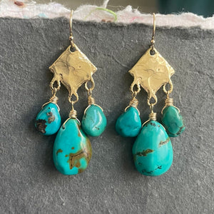 Natural Turquoise Marquise Artisan Chandeliers, OOAK