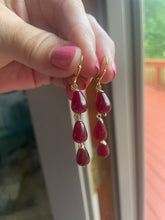 Load image into Gallery viewer, Garnet Red Jade Cascade Dangle Trio Earrings