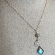 Load image into Gallery viewer, Rainbow Moonstone and Labradorite Moroccan Cut Necklace, 14k Rose Gold Filled, OOAK