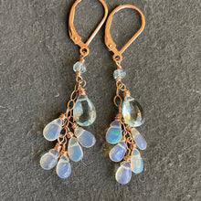Load image into Gallery viewer, Natural Blue Topaz and Welo Opal Earrings, 14k rose gold filled leverback