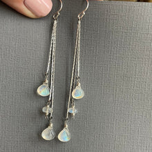 Load image into Gallery viewer, Moonstone Tassel Trio Earrings