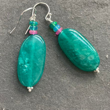 Load image into Gallery viewer, Smooth Amazonite and Opal Earrings, OOAK