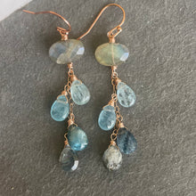 Load image into Gallery viewer, Labradorite and Moss Aquamarine Cascade Earrings, 14k Rose Gold Filled, OOAK
