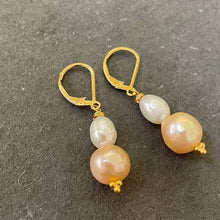 Load image into Gallery viewer, Edison and Freshwater Pearl Dangles, 14k gold filled leverback, OOAK
