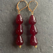 Load image into Gallery viewer, Garnet Red Jade Straight Dangle Trio Earrings