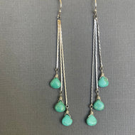 Turquoise Silver Tassel Earrings, Trio, OOAK