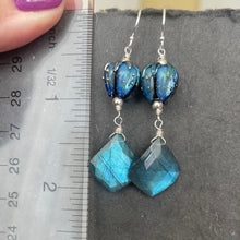 Load image into Gallery viewer, Labradorite and Lampwork Glass Earrings, OOAK