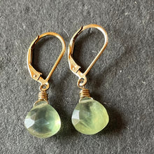 Load image into Gallery viewer, Prehnite single drop earrings, OOAK
