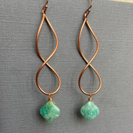 Rose Gold Twirl Earrings, Amazonite