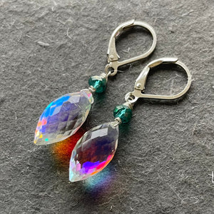 Dewdrop Rainbow Opalite and Crystal earrings, metal and earwire options