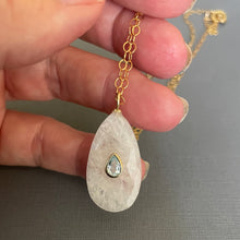 Load image into Gallery viewer, Blue Topaz Rainbow Moonstone Inlay  Cut Necklace, Oval, OOAK