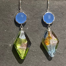 Load image into Gallery viewer, Murano Glass and Periwinkle Earrings, OOAK