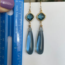 Load image into Gallery viewer, London Blue Quartz Bezeled Dangle Earrings
