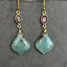 Load image into Gallery viewer, Rare Aquaprase and Garnet Earrings, OOAK