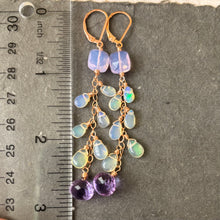 Load image into Gallery viewer, Cushion cut lavender, Opal, and Grape Cascade Earrings, metal choices