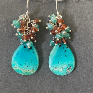 Chrysocolla Cluster Earrings, OOAK